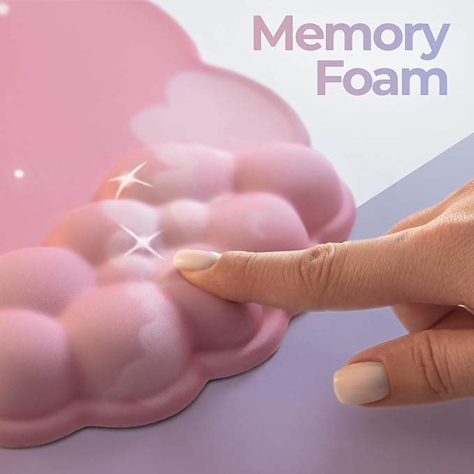 Premium Quality Cloud Wrist Rest Keyboard & Mouse Pad Set – Ergonomic Memory Foam Desk Accessories with Wrist Support for Office & Gaming – Pink