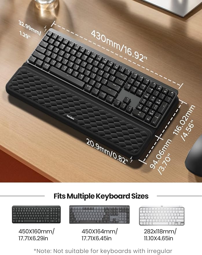 Vaydeer Wrist Rest with Keyboard Stand, Computer Wrist Support Pad, Ergonomic Keyboard Riser Holder Lifter Tray with Wrist Pad, Soft Memory Foam Desk Cushion, Palm Hand Typing for Office Home School