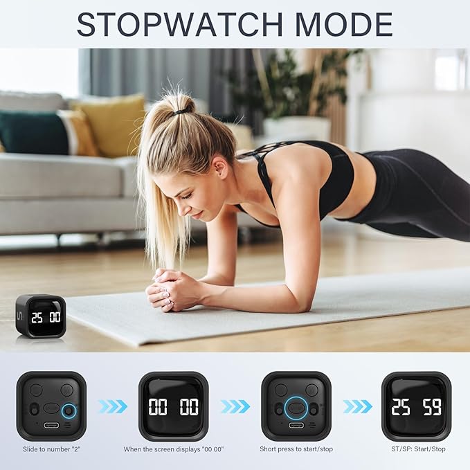 Rotating Pomodoro Timer 5, 25, 10 50 Minutes Preset, Desk Productivity Flip Timer, ADHD Tool Cube Countdown Stopwatch, Vibration/High/Low Volume/Custom Modes, for Work, Study, Back to School, Kitchen