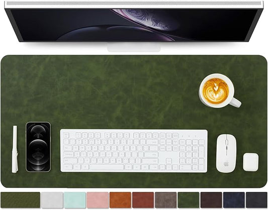 Distressed Leather Desk Mat - Non-Slip PU Desk Pad for Office and Home - Desk Organization and Accessories - Ideal for Large Mouse Pad and Desk Mats on Top of Desks(Forest Green,31.5"x 15.7")