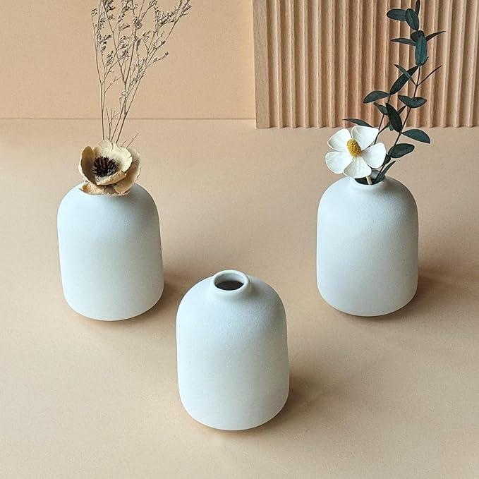 Modern White Small Ceramic Vase Set of 12 for Living Room Bedroom 4.13'' Minimalist Fresh Flower Vases for Home Decor Office Fireplace Centerpieces Nordic Style Gift for Fake Plant 12 Pack