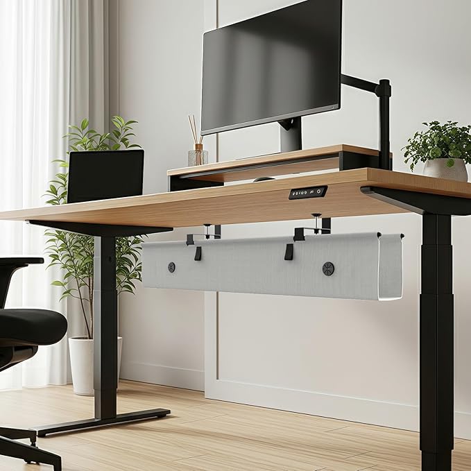 Under Desk Cable Management Tray, 40-inch No-Drill Cord Organizer with Anti-Sag Reinforced Base, Fabric Wire Management Hider for Standing Desk, Office & Gaming Accessories - Grey