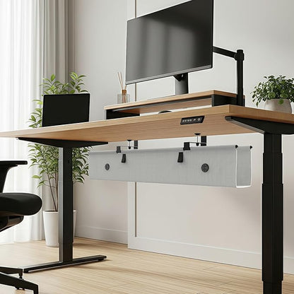 Under Desk Cable Management Tray, 40-inch No-Drill Cord Organizer with Anti-Sag Reinforced Base, Fabric Wire Management Hider for Standing Desk, Office & Gaming Accessories - Grey