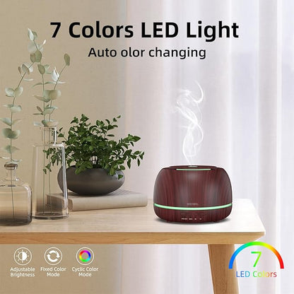 300ML Essential Oil Diffuser, Aromatherapy Diffuser with Remote Control, 4 Timers, 7-Color LED Light and Waterless Auto-Off for Room, Bedroom, Home
