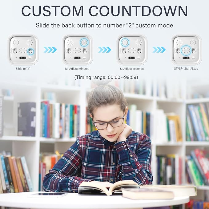 Rotating Pomodoro Timer 5, 25, 10 50 Minutes Preset, Desk Productivity Flip Timer, ADHD Tool Cube Countdown Stopwatch, Vibration/High/Low Volume/Custom Modes, for Work, Study, Back to School, White