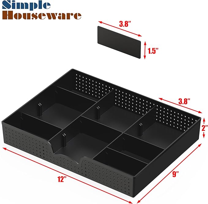 Simple Houseware Drawer Organizer Tray with 9 Adjustable Compartments, Black