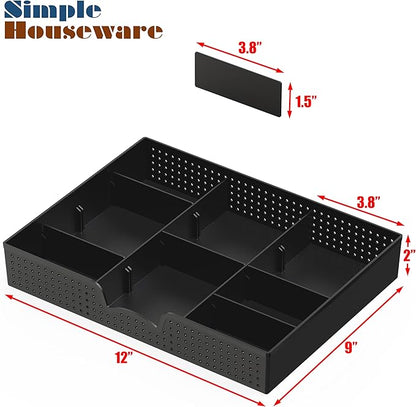Simple Houseware Drawer Organizer Tray with 9 Adjustable Compartments, Black