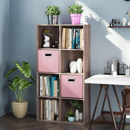 PRANDOM Leather Foldable Cube Storage Bins 11x11 inch [2-Pack] Fabric Storage Baskets Cubes Drawer with Cotton Handles Organizer for Shelves Nursery Closet Bedroom Clothes Pink