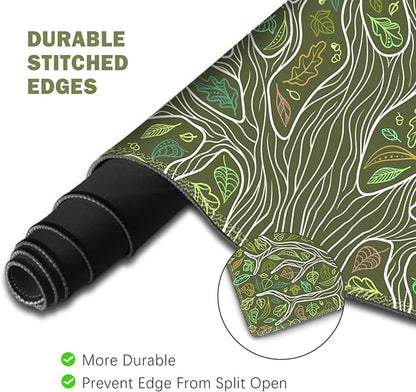 ToLuLu Desk Mat, Gaming Mouse Pad Wrist Support 4 in1 Set, XXL Large Mouse Pad + Keyboard Wrist Rest + Memory Foam Cushion Mouse Wrist Rest for Pain Relieve + Coaster Table Computer PC, Green Leaves