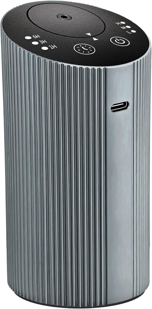 Waterless Essential Oil Diffuser for Home Car Office, Scent Diffuser with 4 Timer (1/3/6H & Off) & 3 Mist(L/M/H), Rechargeable Aromatherapy Diffuser, Portable Mini Air Aroma Diffuser, Silver Grey