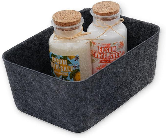 Welaxy Felt deep Storage Bins lidded Drawer Organizer Caddy for junk stuff stationery makeup jewelry closet bathroom minimalist lifestyle (Charcoal Bin, S)