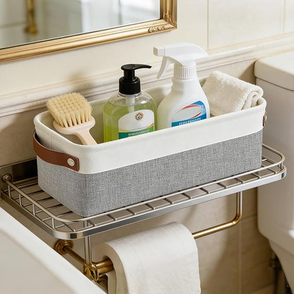 Small Fabric Storage Baskets, 15x6x5 inch Narrow Storage Bins 4-Pack Long Storage Basket for Organizing with Handles, Decorative Basket for Closets, Shelves, Toilet Paper, Grey