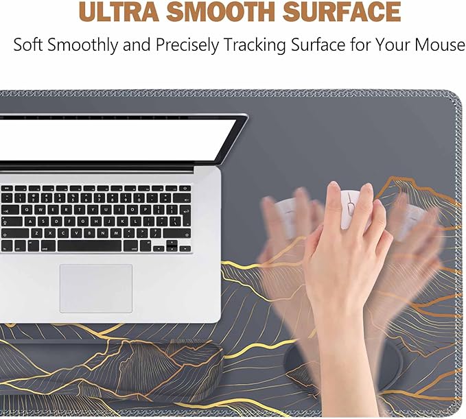 ToLuLu Extended Gaming Mouse Pad, Memory Foam Ergonomic Keyboard Mouse Wrist Rest Support Set, Large Desk Mat with Stitched Edges, Non-Slip Base Mousepad for Home Office and Game, Golden Mountain