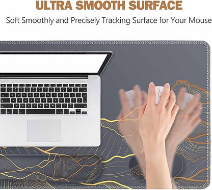ToLuLu Extended Gaming Mouse Pad, Memory Foam Ergonomic Keyboard Mouse Wrist Rest Support Set, Large Desk Mat with Stitched Edges, Non-Slip Base Mousepad for Home Office and Game, Golden Mountain