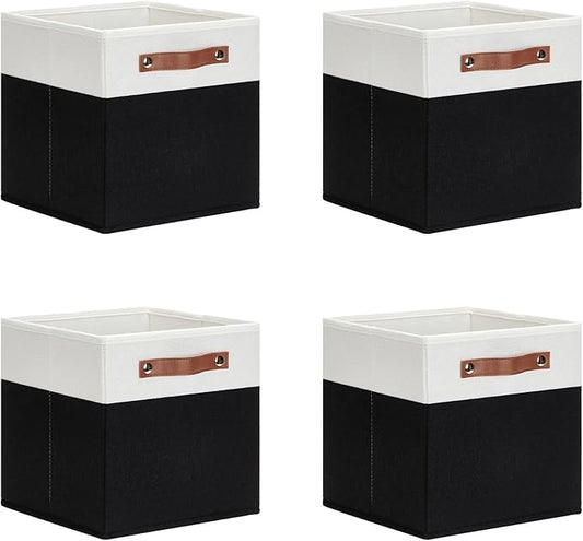 DULLEMELO Storage Cubes 11 inch,Cube Storage Bins with Handles for Organizing,Fabric Storage Baskets for Shelves Nursery Closet Home Organization (White&Black-4 Pack)