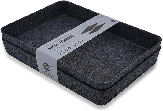 Welaxy 2-piece Office desk drawer organizer tray letter-size documents paper book file Folder Holder storage bins (Charcoal)