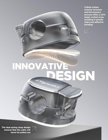 Cable Clips - Chfeila Latest Dual Spring Cord Organizer with Clasp Lock, 6Pack [Max Stability] Desk Cable Management, Adhesive Phone Charging Wire Holder for Nightstand/Car/Wall, Office Accessory