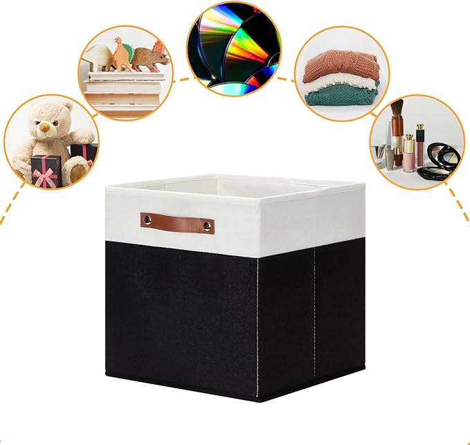 DULLEMELO Storage Cubes 13 inch,Cube Storage Bins with Handles for Organizing,Fabric Storage Baskets for Shelves Nursery Closet Home Organization (White&Black-4 Pack)