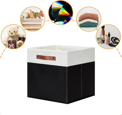 DULLEMELO Storage Cubes 13 inch,Cube Storage Bins with Handles for Organizing,Fabric Storage Baskets for Shelves Nursery Closet Home Organization (White&Black-4 Pack)