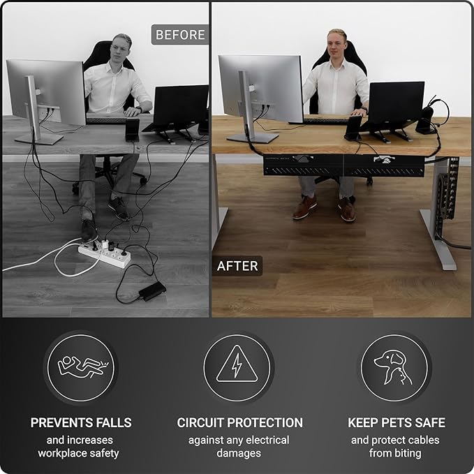 Under Desk Cable Management Vertebrae - Perfect for Sit Stand Desk - Wire Management - Adjustable Length - Flexible Cable Spine - Black, 133 cm