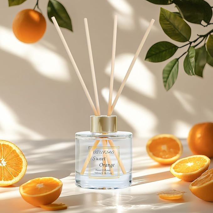 200ml Scent Diffuser with 6 Fiber Sticks, 6.76 oz Reed Diffuser Set Aromatherapy Fragrance Diffusers Air Fresheners for Home Bedroom Bathroom (Coconut Orange)