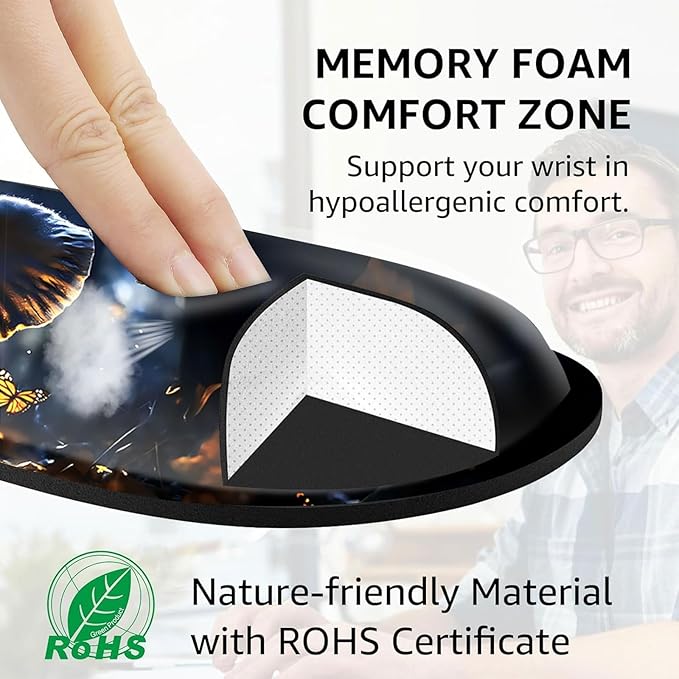 Large Keyboard Mouse Pad Set, Extended Mouse Pad+Keyboard Wrist Rest Support, Memory Foam Ergonomic Easy Typing, 4Pcs (31.5×11.8 in) Desk Pad Set for Office Home,Cute Elephant with Butterflies