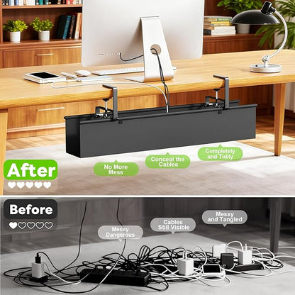 Dayacoo No Drill Under Desk Cable Management Tray, 36" Clamp/Screw Mount Cord Organizer for Desk, Fabric Cable Management Tray for Storage and Hide Cords, Cable Organizer for Office Home, Black