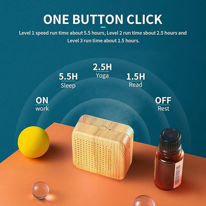 Weljoy Wood Grain Portable Diffuser for Essential Oils – Car or Travel, Mini Size, Quiet, Waterless, Re-Chargeable Battery or USB (Wood Grain)