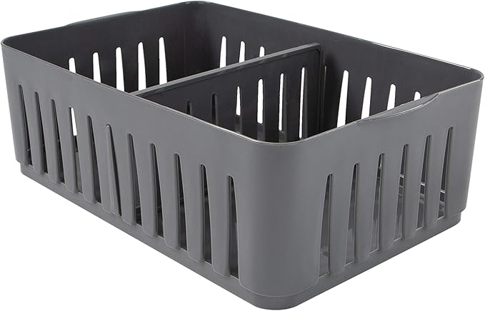 Simplify 3 Compartment Stackable Bin with Adjustable Dividers | Drawer Organizer | Storage Basket | Good for Office | Desk Supplies | Dorm | Bathroom | Accessories | Make Up | Grey