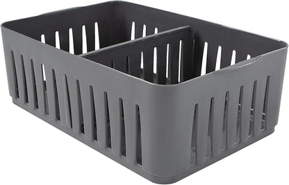 Simplify 3 Compartment Stackable Bin with Adjustable Dividers | Drawer Organizer | Storage Basket | Good for Office | Desk Supplies | Dorm | Bathroom | Accessories | Make Up | Grey