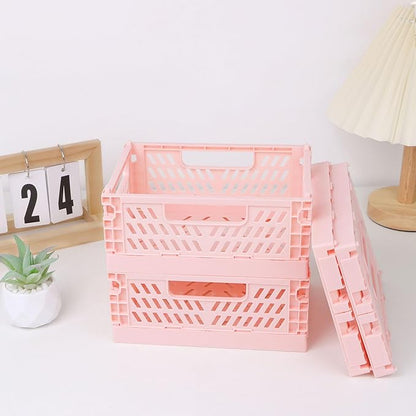 4-Pack Pink Baskets Plastic Storage Crate Small Baskets for Organizing Collapsible Storage Crates for Desk Organizers,Stackable Cute Storage Bins for Classroom,Office,Bathroom 5.9"x 3.9" x 2.3"