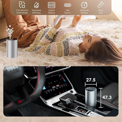 Waterless Essential Oil Diffuser, Portable Aromatherapy Diffuser, Mini Scent Machine, Battery Operated, 1/4/8-Hour Timer, 20ml Capacity, 3 Mist Levels for Home, Car, Room Office.No Included Oil(2pcs)