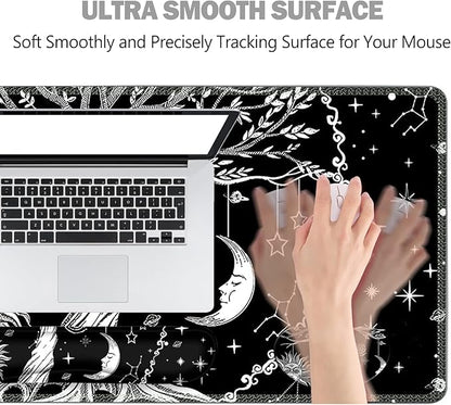 ToLuLu Extended Gaming Mouse Pad, Memory Foam Ergonomic Keyboard Mouse Wrist Rest Support Set, Large Desk Mat with Stitched Edges, Non-Slip Base Mousepad for Home Office Game and Study, Moon & Sun