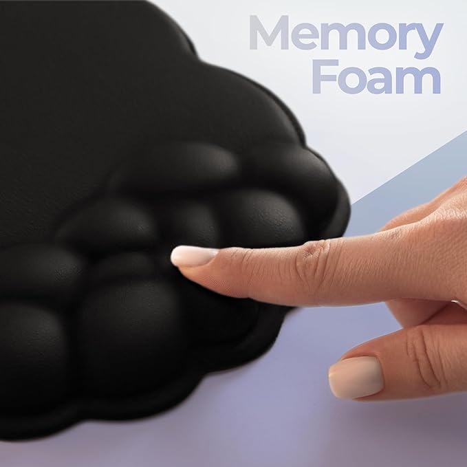 Premium Quality Cloud Wrist Rest Keyboard & Mouse Pad Set – Ergonomic Memory Foam Desk Accessories with Wrist Support for Office & Gaming – Black Lether