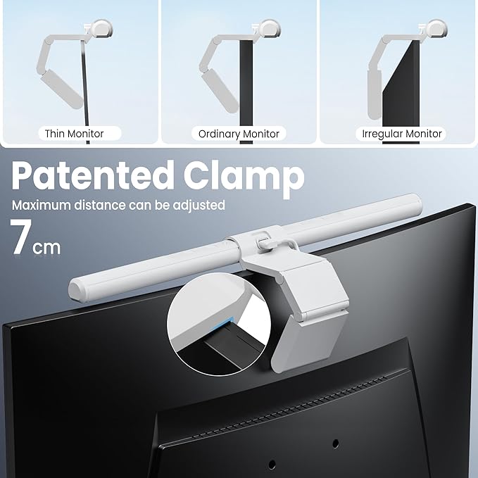 Quntis Monitor Light Bar Pro White, Eye-Care No Glare USB Computer Lamp, Stepless Dimming & Auto-Dimming Brightness, Dual Control, Modern Aesthetic Space Saving Desk Accessories Office Gaming Reading
