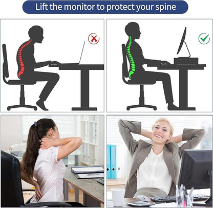 AUPSEN 2 Tier Computer Monitor Stands with Drawer and 2 Pencil Holder, Metal Monitor Stand Monitor riser, Computer Desk Organizer and Accessories for Laptop, Computer, Printer, Office Supplies(Black)