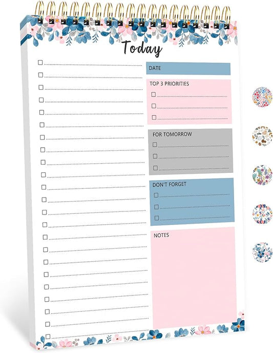 To Do List Notepad - To Do List Notebook for Work with 52 Sheets, Undated Daily Planner Perfect for Enhanced Productivity and Goal Achievement - Blue Petal