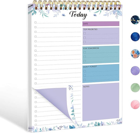To Do List Notepad - Daily Planner Notepad 104 Pages Task Planner, 6.7" x 9.8" Double Sided Spiral Notebook with Checklist Productivity Planning Pad for Work Office Home-Purple