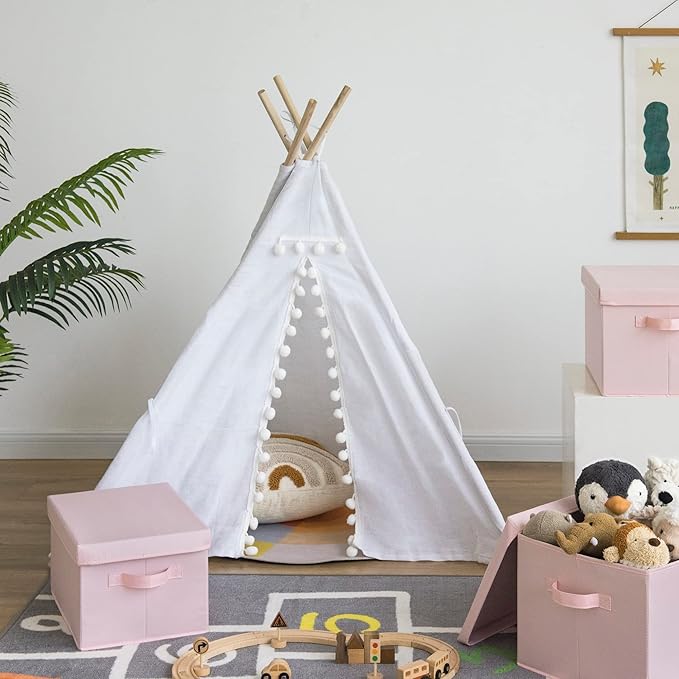 GRANNY SAYS Pink Storage Bins with Lids, Barbie Storage Organizer, Doll Toy Boxes, Stackable Fabric Storage Baskets for Closet, Baby Room, Nursery, 3-Pack