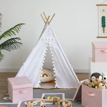 GRANNY SAYS Pink Storage Bins with Lids, Barbie Storage Organizer, Doll Toy Boxes, Stackable Fabric Storage Baskets for Closet, Baby Room, Nursery, 3-Pack