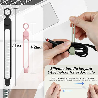 Nearockle Silicone Cable Ties Cord Organizer for Cable Management, 24PCS 4.2" and 7.1" Reusable Cable Organizer Electronic Accessories for Home, Office, Kitchen, School, Travel (4 Colors)