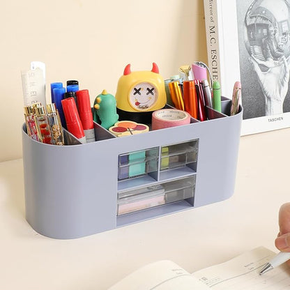 INSTOME Pencil Pen Holder for Desk with 3 Drawers - All-In-One Desk Organizer - Perfect Desk Accessories for Office Use - Stylish & Convenient Desk Organizers and Accessories (Blue)