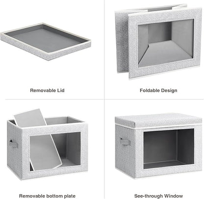 Fabric Storage Bins with Lids, Large Storage Cubes with Window, Fabric Storage Baskets Bins for shelves, Closet Storage Boxes for Clothes, Towel, Office, 4 Packs, Blended