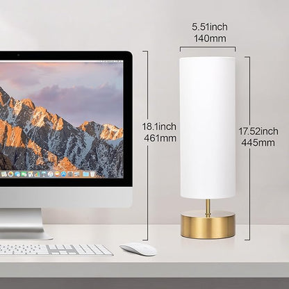 3-Way Dimmable Table Lamp, Touch Control Nightstand Lamp with White Lampshade, Gold Modern Bedside Touch Lamp Simple Side Table Lamp Night Light for Bedroom Living Room Kitchen, LED Bulb Included