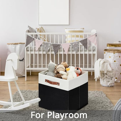 DULLEMELO Storage Cubes 13 inch,Cube Storage Bins with Handles for Organizing,Fabric Storage Baskets for Shelves Nursery Closet Home Organization (White&Black-4 Pack)