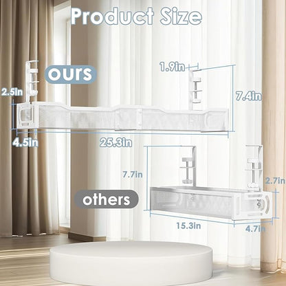 Cable Management, 25'' Cable Management Under Desk No Drill, Metal Cord Organizer with Clamp for Standing Desk, Cable Organizer for Home Office, White