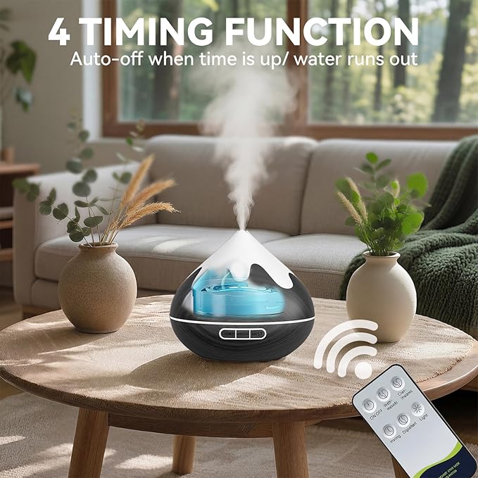 500ML Essential Oil Diffuser, Aromatherapy Diffuser with Remote Control, Multifunctional Air Diffusers for Home Office Room, Fragrance Aroma Diffuser with 7 Color LED & 2 Mist Mode, Black