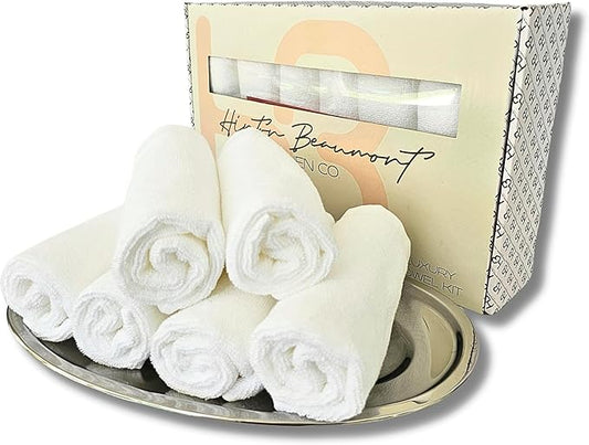Bathroom Hand Towel Set - Vanity Tray & (6) 12x12 Hotel wash Cloths - Powder Room Towels -Hand Drying Towels