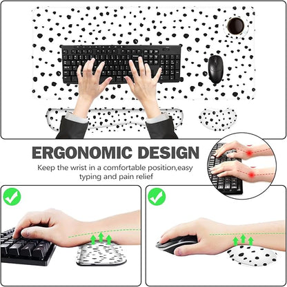 ToLuLu Extended Gaming Mouse Pad, Memory Foam Ergonomic Keyboard Mouse Wrist Rest Support Set, Large Desk Mat with Stitched Edges, Non-Slip Base Mousepad for Home Office Game and Study, Polka Dots