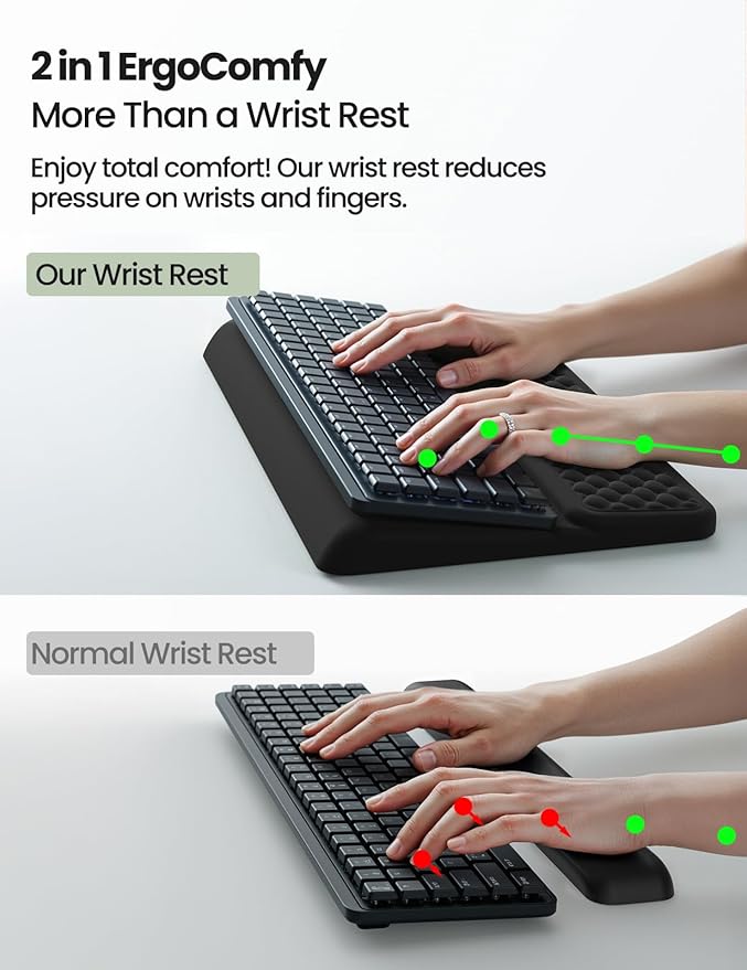 Vaydeer Wrist Rest with Keyboard Stand, Computer Wrist Support Pad, Ergonomic Keyboard Riser Holder Lifter Tray with Wrist Pad, Soft Memory Foam Desk Cushion, Palm Hand Typing for Office Home School